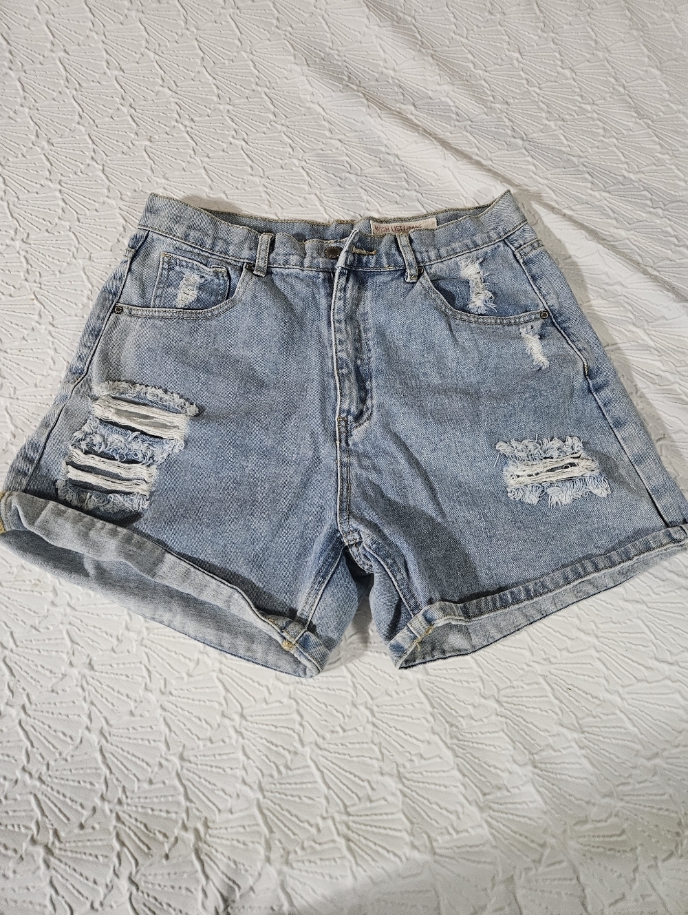 Wish List Women's Light Blue Distressed Denim Shorts - Size L